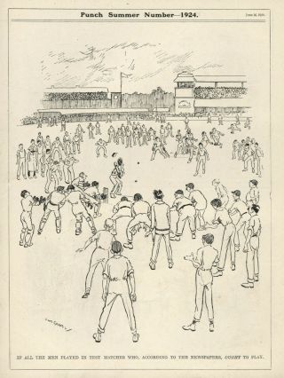 Vintage British Punch Cricket (sport) Humor Cartoon - From 1924 - Crowed Pitch