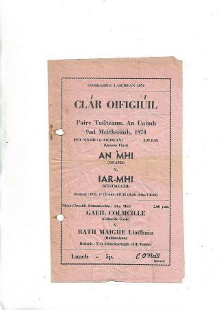 Very Rare Gaa Footbal Leinster Quarters 1974 Meath V Westmeath