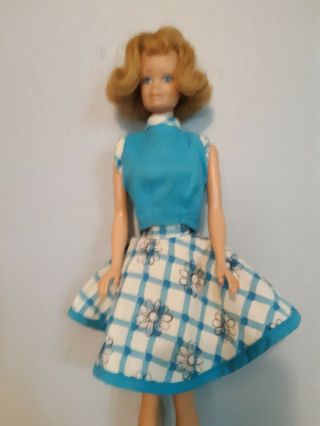 Vintage Barbie Clone Blue Flowered Skirt And Matching Blue Top
