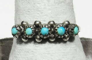 Rare Old Pawn 1930s Zuni Handmade 925 Silver Natural Turquoise Row Ring 7