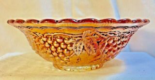 Antique Carnival Glass Bowl Marigold Iridescent Imperial Grape Centerpiece 7.  5”