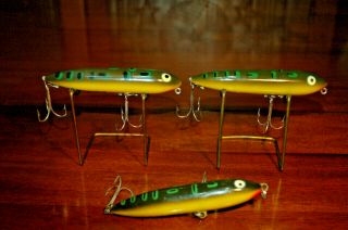 3 Vintage " Heddon Zara Spook " Fishing Lures 2 Are Frog Colors