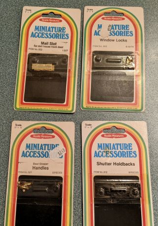 4 Packages Of Vintage Dollhouse Realife Miniatures Handles/mail Slot/window Lock