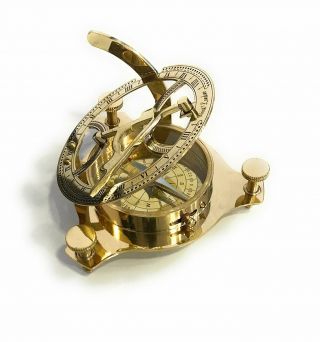 Brass Sundail Compass Nautical Antique Handmade Compass Christmas Day Gift 2