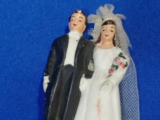 Antique - VTG Bisque Porcelain Bride Groom Wedding Cake Topper Japan Old Doll 2