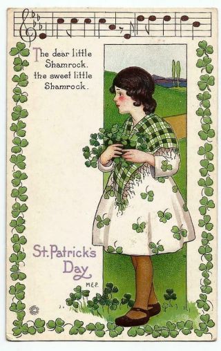Antique Margaret Evans Price Artist Signed St.  Patrick ' s Day Embossed Postcard C 2