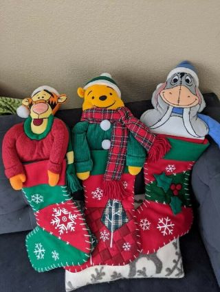 3 Disney Christmas Stocking Plush Winnie The Pooh,  Tigger,  Eeyore - Bundle Rare