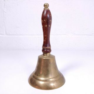 Large 7 1/2 " Antique Vintage School Bell Hand Bell Teachers Wood Handle Brass
