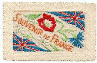 Rare Ww2: Souvenir De France: Embroidered Patriotic Silk Postcard