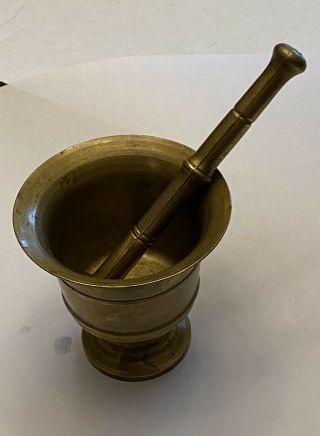 SOLID BRASS BRONZE ANTIQUE VERY HEAVY PHARMACY MORTAR & PESTLE: APOTHECARY 2