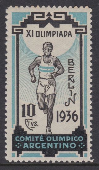 Olympic Games Stamp Etiquette / Vignette Rare Early Games 1936 Berlin Argentino