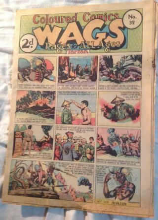 Ext Rare Vintage Comic Wags Vol 3 No 32.  1939 Early Eisner,  Kirby,  Bob Kane Etc