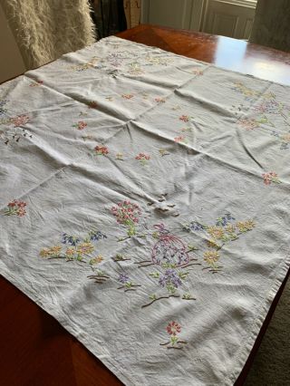 Vintage Linen,  Lovely,  Hand Embroidered Tablecloth Bo Peep Design 41x 41 Inch