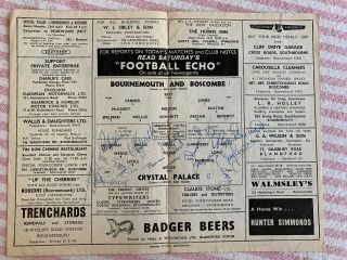 1961/62 Bournemouth And Boscombe V Crystal Palace Programme Rare Fully Signed