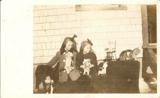 Antique Rppc Little Girls Kittens Dolls Toys B&w Canada Azo Great Photo Postcard