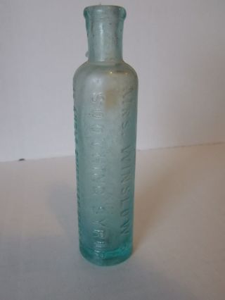 Vintage Antique Collectable Aqua Glass Medicine Apothecary Bottle Mrs Winslow 
