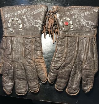 1940’s 1950’s Rare Roy Rogers Trigger Beaded Leather Gloves For Children
