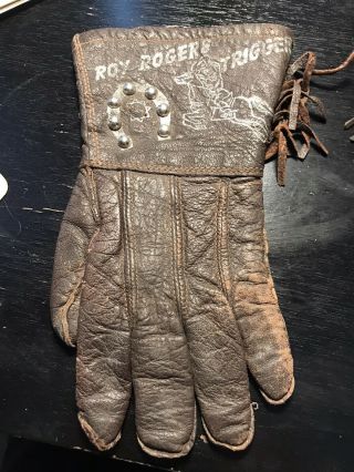 1940’s 1950’s Rare Roy Rogers Trigger Beaded Leather Gloves For Children 2