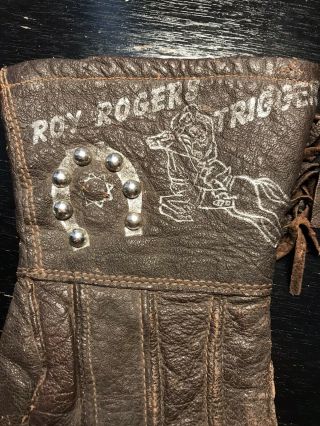 1940’s 1950’s Rare Roy Rogers Trigger Beaded Leather Gloves For Children 3