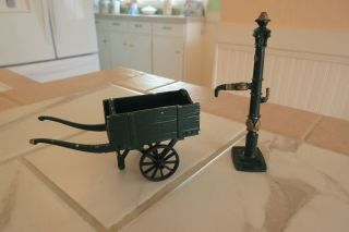 Dollhouse Miniature Vintage Metal Garden Cart And Tall Water Spigot