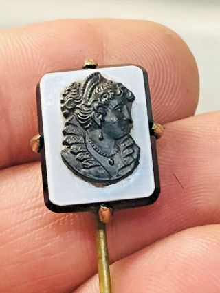 Antique Rolled Gold Victorian Glass Cameo Stick Pin Rare Collectable 1880s