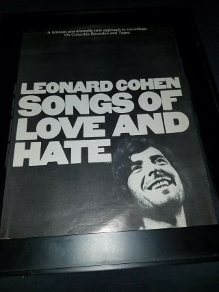Leonard Cohen Songs Of Love And Hate Rare Promo Poster Ad Framed