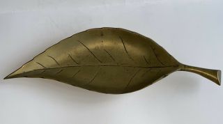 Antique Vintage Large Solid Brass Leaf Shaped Candy Bowl Dish Tray 15x5.  5”