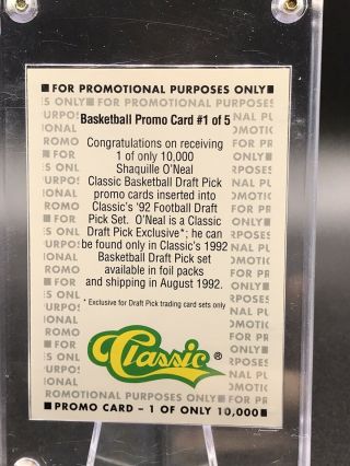 1992 CLASSIC SHAQUILLE O ' NEAL SHAQ RARE IN PACKS PROMO ROOKIE RC /10,  000 2