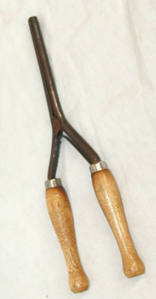Antique Vintage Curling Iron Wood Wooden Handle Handles