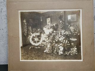 Antique Large Cabinet Card Post Mortem Man Open Casket With Flowers Funeral