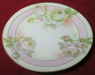 Antique Prussia ROYAL RUDOLSTADT Hand Painted PORCELAIN PLATE Pink,  White Roses 2