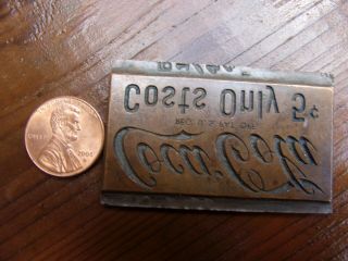 Tiny Antique Copper Coca Cola Printer Block Plate Advertising 2 " X 1 1/4 " X 2 Mm