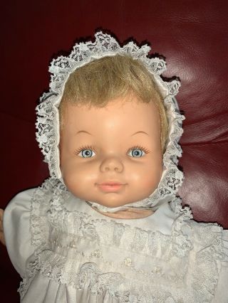 Vintage 1967 Horsman Baby Doll Vinyl & Cloth Baby Tweaks 19” In Christening Gown