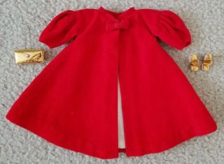 Vintage Mattel Barbie Gold Dimple Clutch Purse Gold Wedge Shoes Red Velvet Coat