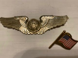 Rare Vintage Authentic Sterling Silver Wwii Air Crew Military Crew Wings 3 In