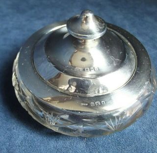 Good Solid Silver & Cut Glass Powder Jar London 1930 By Henry Perkins