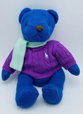 Vintage Ralph Lauren Polo Knit Plush Teddy Bear Blue Teal Sweater 2004 Scarf