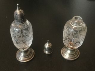 Vintage Crystal And Sterling Silver Weighted Salt And Pepper Shakers