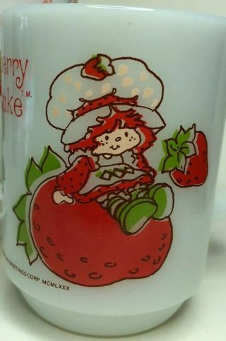 Vintage 1980 Set Of 3 Strawberry Shortcake Anchor Hocking Milk Glass Mug Cup