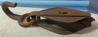 Antique Vintage 5 Steel Industrial Pulley Single Wheel With Hook Anchor Marking 2