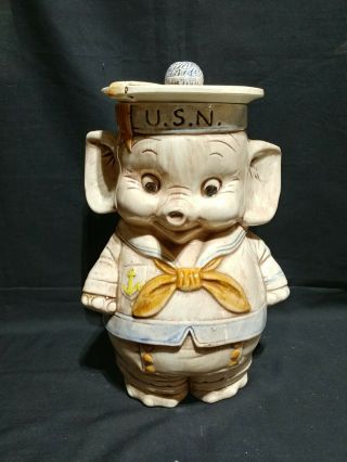 Vintage 12.  5 " Treasure Craft Usa Elephant Cookie Jar United States Navy Usn Rare