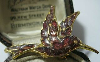 Vintage Jewellery Art Deco Garnet Enamel Bird In Flight Shawl Pin Rare Brooch