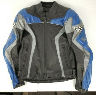 Berik Motogp Full Blue Grey Black Leather Jacket W Protective Gear Small - Rare
