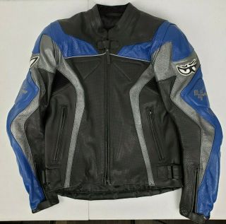 Berik MotoGP Full Blue Grey Black Leather Jacket w Protective Gear Small - Rare 3