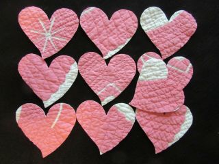 10 Vtg Primitive Cutter Quilt Extra Large Pink/white Hearts - Appliques - Crafts