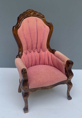 1:12 Vintage Dollhouse Miniature Living Room Furniture Pink Velvet Armchair