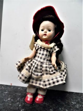 Vintage 8 " Cosmopolitan Ginger Doll W/blue & White Checked Outfit/red Shoes/hat
