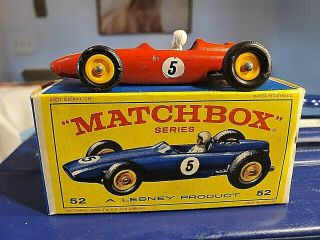 Vintage Matchbox Lesney 52 Rare Red B.  R.  M Racing Car With Box E