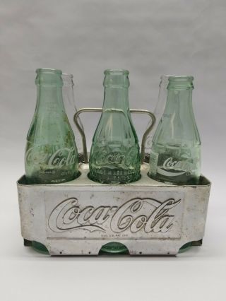 Rare Vintage Coca - Cola Metal 6 Pack Aluminum Carrying Case W/6 Coca - Cola Bottles