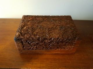 Vintage Oriental Style Carved Wooden Box